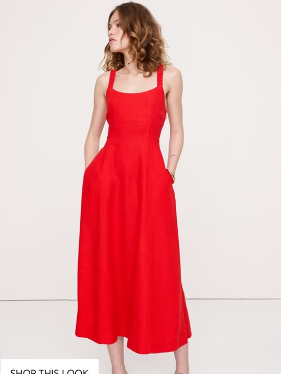 Banana Republic Dresses & Skirts - Banana Republic square-neck Red linen Midi Dress